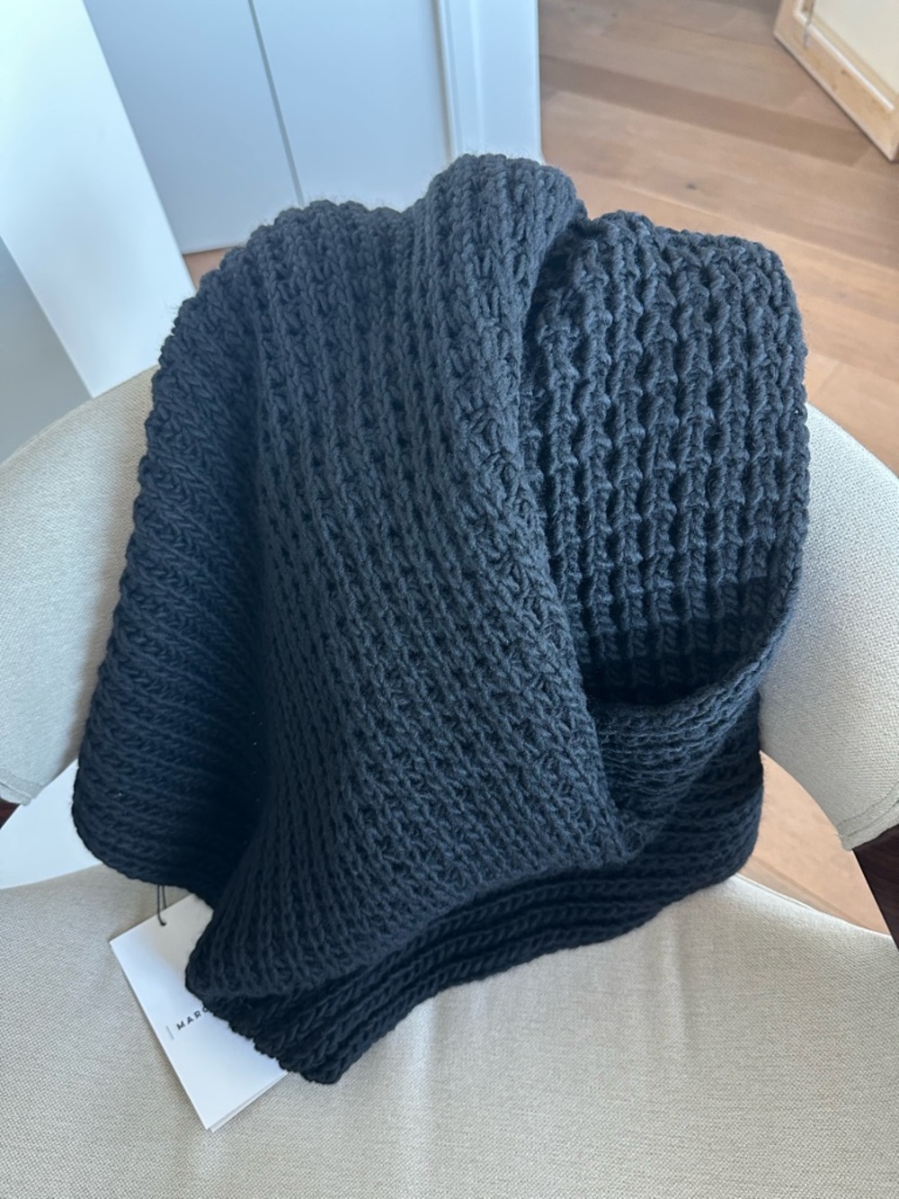 Marcella NY London Infinity Scarf -Chunky Black Knit Scarf - Cozy Waffle Texture